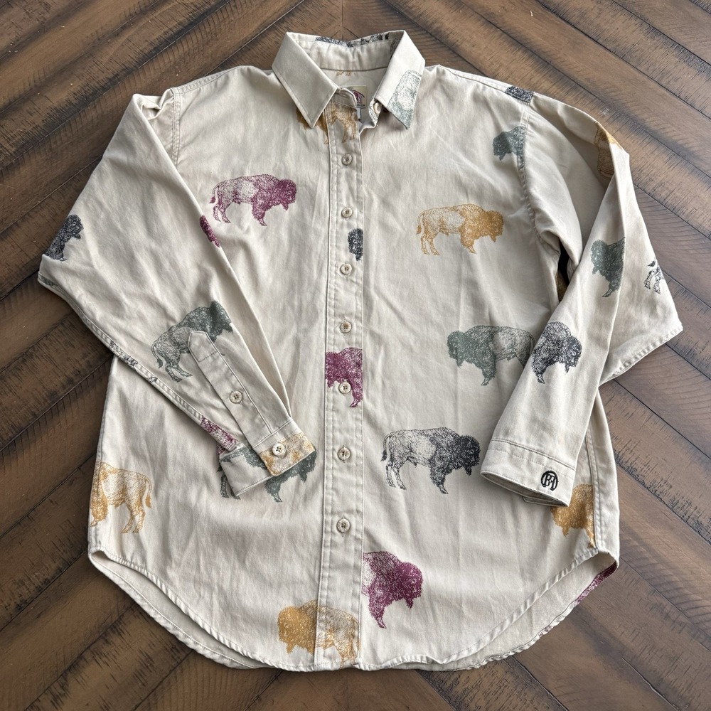 Vintage Barn Fly Long Sleeve Button Down Shirt Men's Small Snowy Buffalo USA NWT